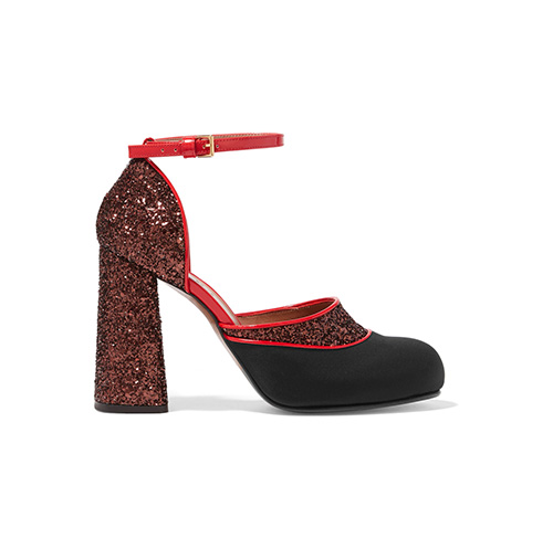 Marni: Glittered twill and patent leather Mary Jane pumps