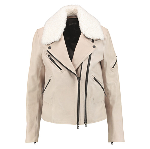 Rag & Bone: Minerva shearling trimmed textured leather biker jacket